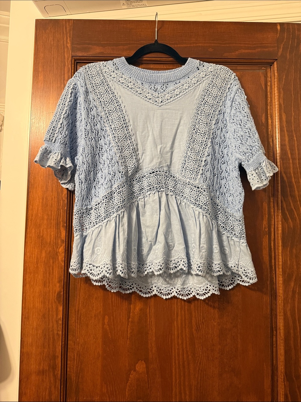 Zara Light Blue Crochet Lace Peplum Blouse